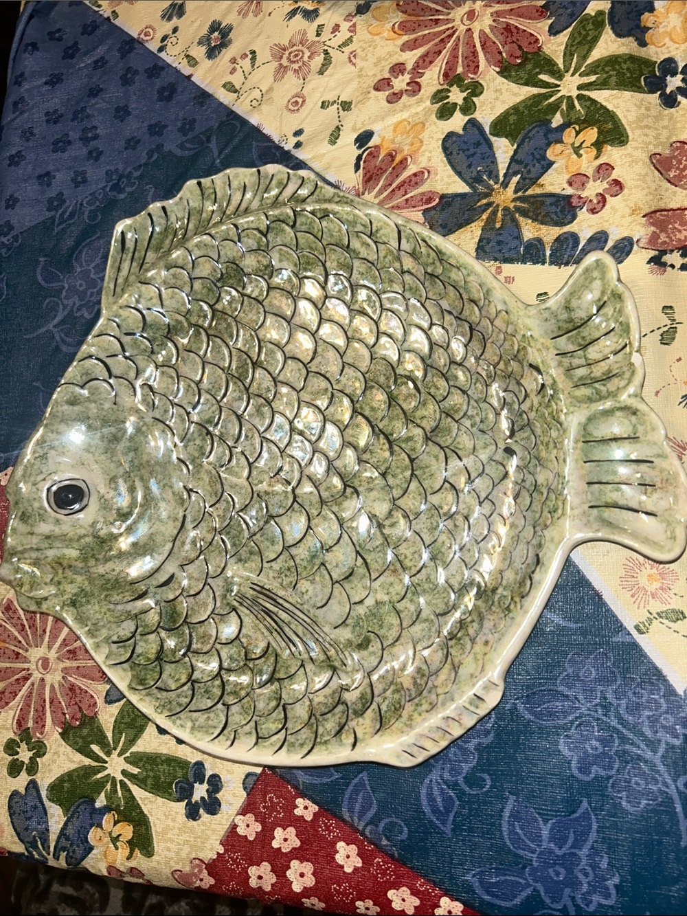 Glazed Green Fish-Shaped Ceramic Serving Platter
